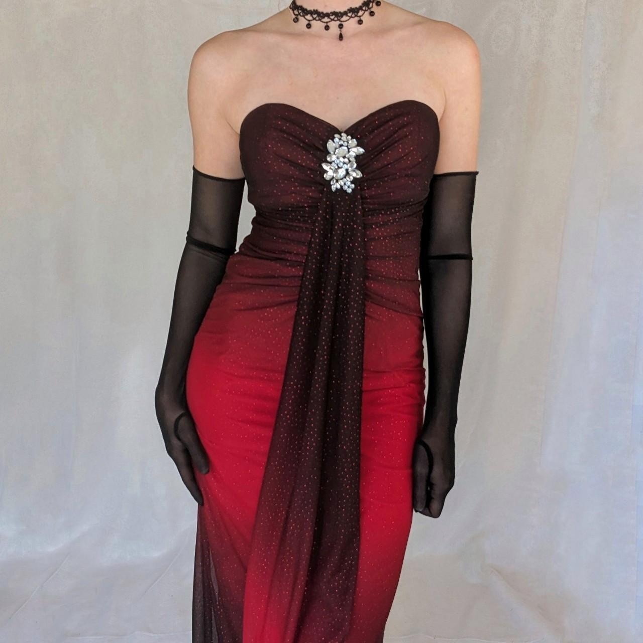 Black Red Fashion Gradient Retro Exquisite Rhinestone Elegant Shiny Long Chiffon Ball Dress Evening Dress Birthday Party Dress Prom Dress gh3803