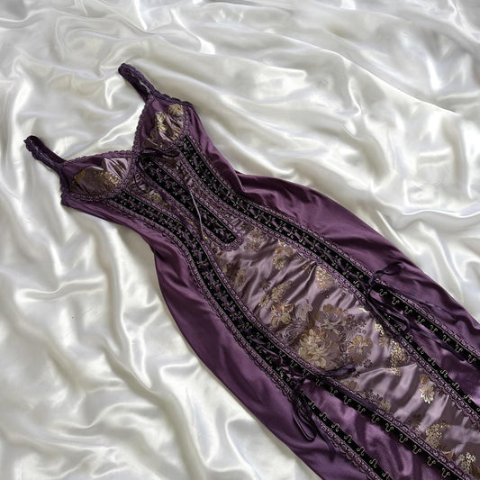 🍇✨Purple Vintage Elegant Exquisite Lace Floral Embroidery Corset Long Satin Prom Dress Evening Dress Party Dress Graduation Dress gh3939