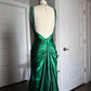 Robe de soirée moulante longue en satin vert brillant, style vintage, sexy, col en V, strass, dos nu, robe de bal formelle, gh3688