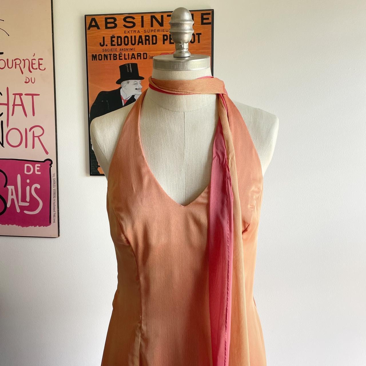 Robe de soirée élégante en tulle, col en V, dos nu, lacets, longue, orange et rose, gh3579