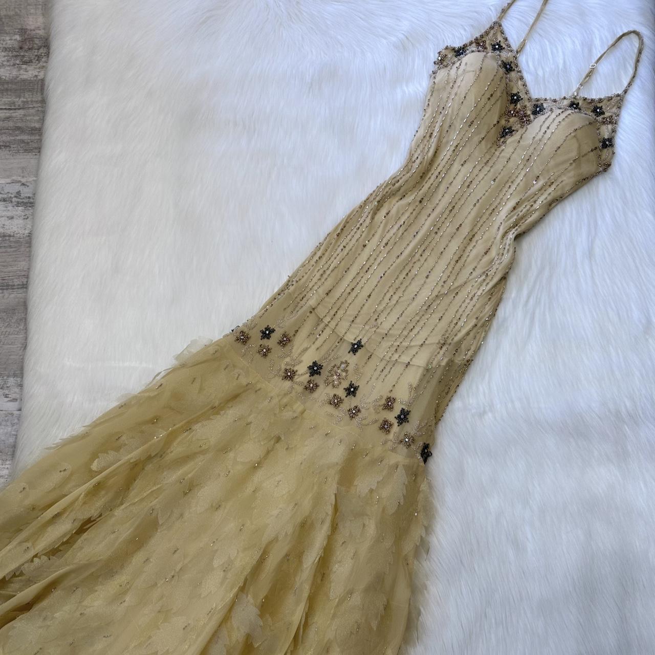 Robe de soirée longue en mousseline de soie à sequins, couleur crème, style vintage, superbe et rare, à fleurs, gh4311