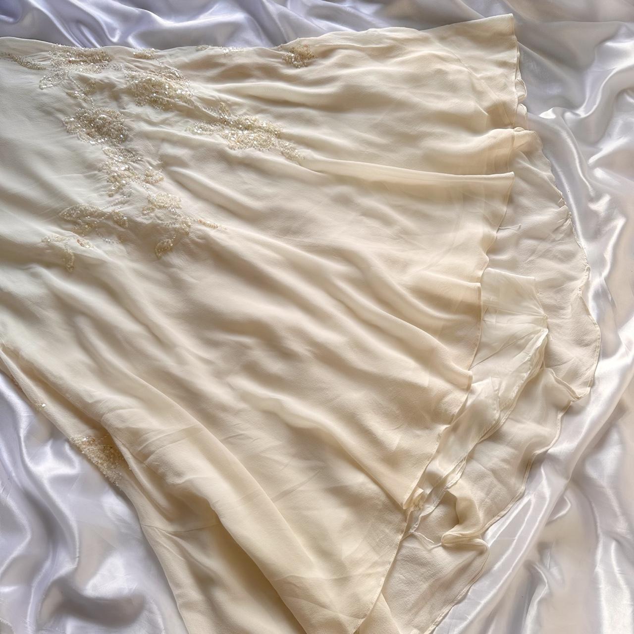 Robe de soirée longue en mousseline de soie, ivoire, brillante, élégante, exquise, perlée, longueur au sol, faite à la main, personnalisée, robe de bal, robe de soirée, robe de bal gh3549