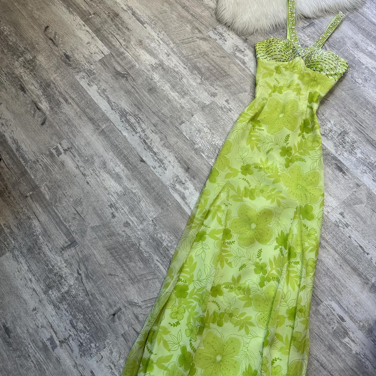 Belle robe longue vert clair à paillettes florales, robe de bal vintage des années 90, robe longue Y2K, robe de fée, robe d'invité de mariage, robe de retour gh4516