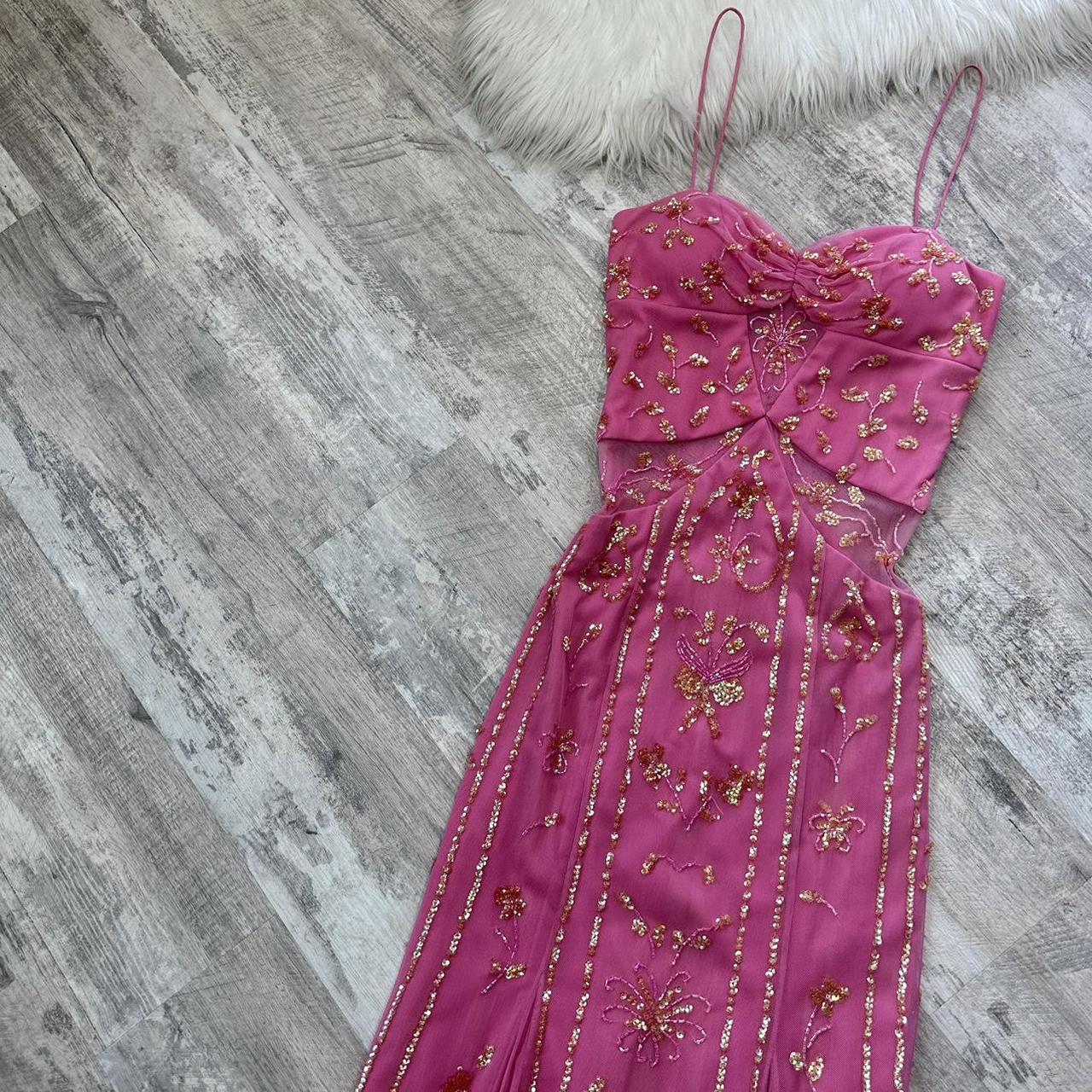 Atemberaubendes, seltenes, heißes Pink, Vintage-Mode, elegant, zarte florale Pailletten, langes Chiffon-Pailletten-Ballkleid, Abendkleid, Geburtstagspartykleid, Feenkleid, Heimkehrkleid, Hochzeitsgastkleid, Abschlussballkleid, gh3810