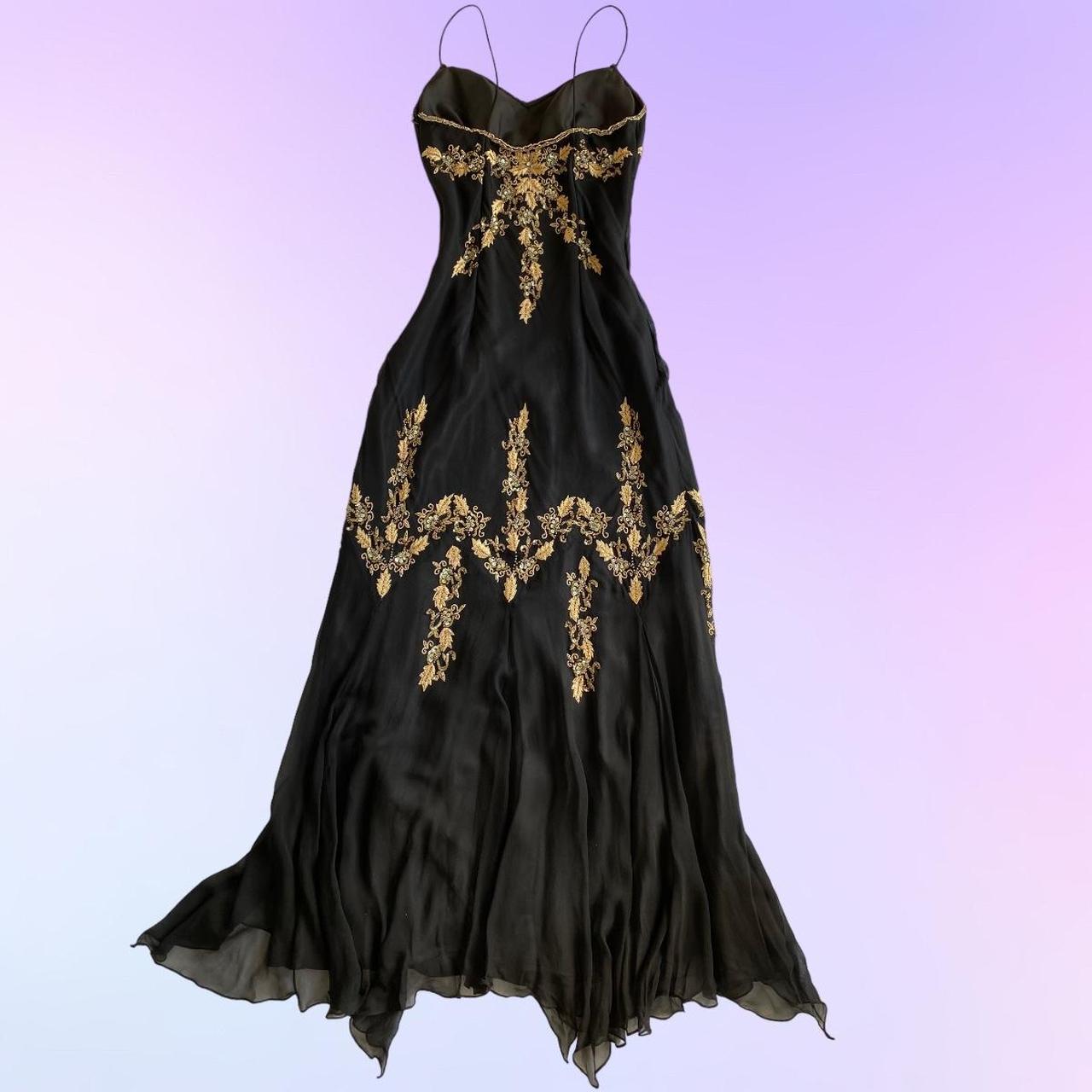 Schwarz Gold Schöne Stickerei Perlen Floral Spaghetti Strap Lange Chiffon Ballkleid Abend Party Kleid Prom Kleid gh3754