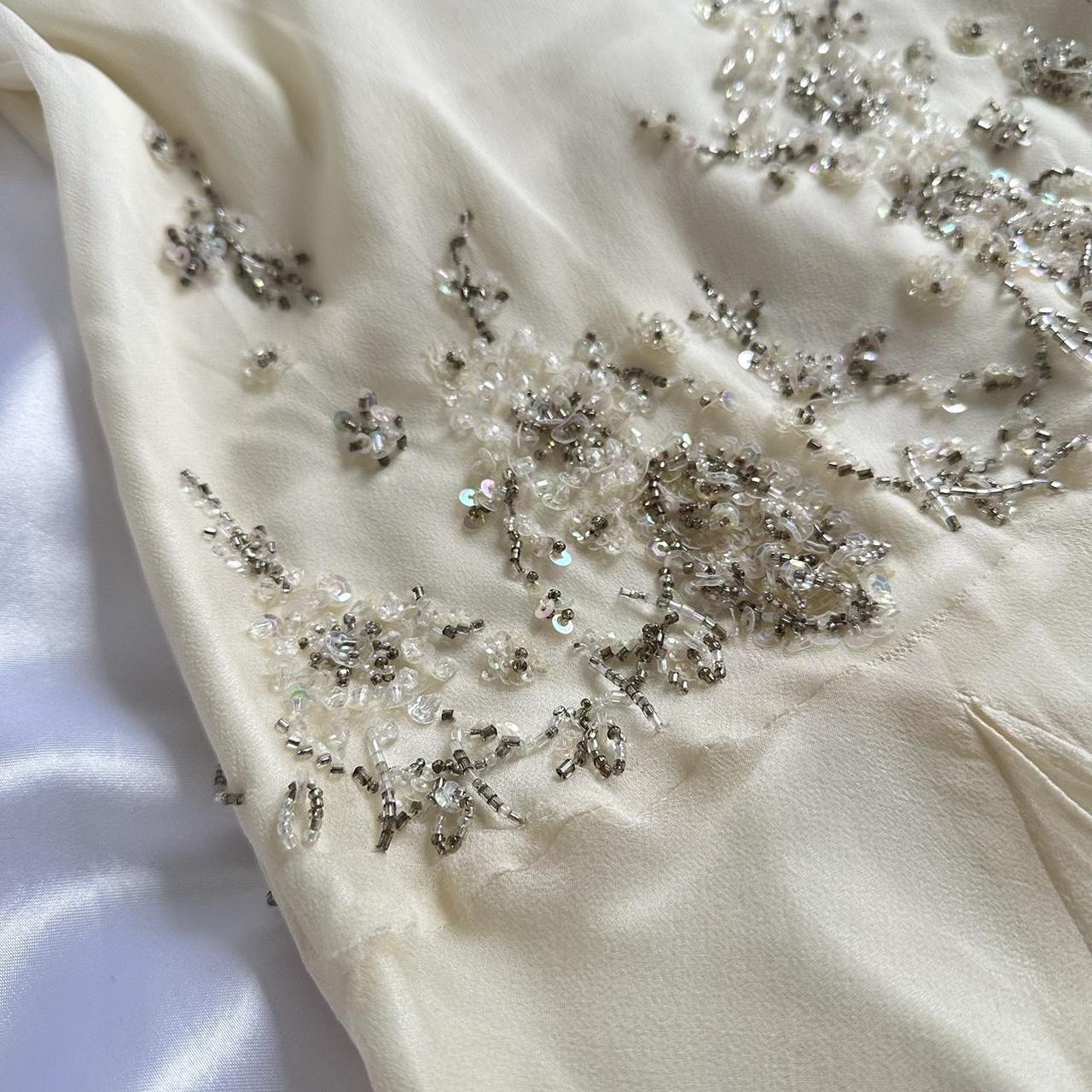 Robe de soirée longue en mousseline de soie, élégante et brillante, faite à la main, avec perles, personnalisée, ivoire, à la mode, gh3748