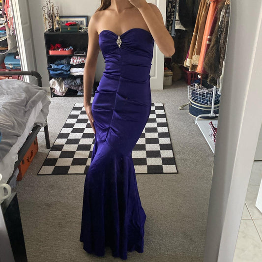 Robe de soirée longue en satin violet foncé, élégante, vintage, strass brillants, robe de bal, robe de fête d'anniversaire, robe de bal, gh3956