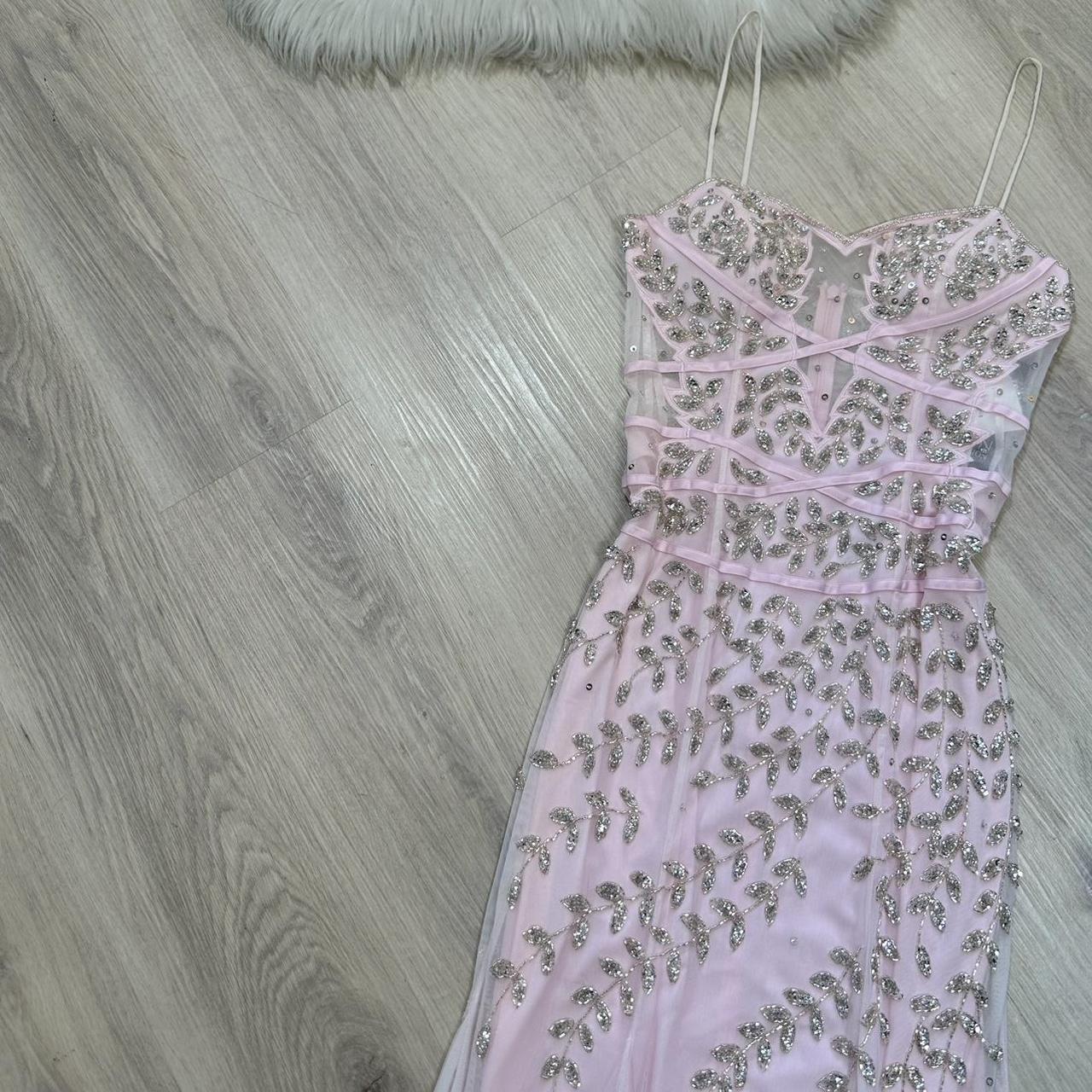 Light pink y2k gorgeous exquisite beaded long chiffon halter real beautiful silver floral sequin wedding guest dress date dress graduation dress vintage prom dress fairy dress 2000s dress homecoming dress gh4519