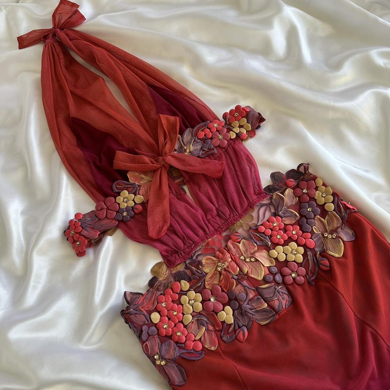Robe de soirée longue en mousseline de soie, élégante et rouge, à fleurs, col en V, gh4444