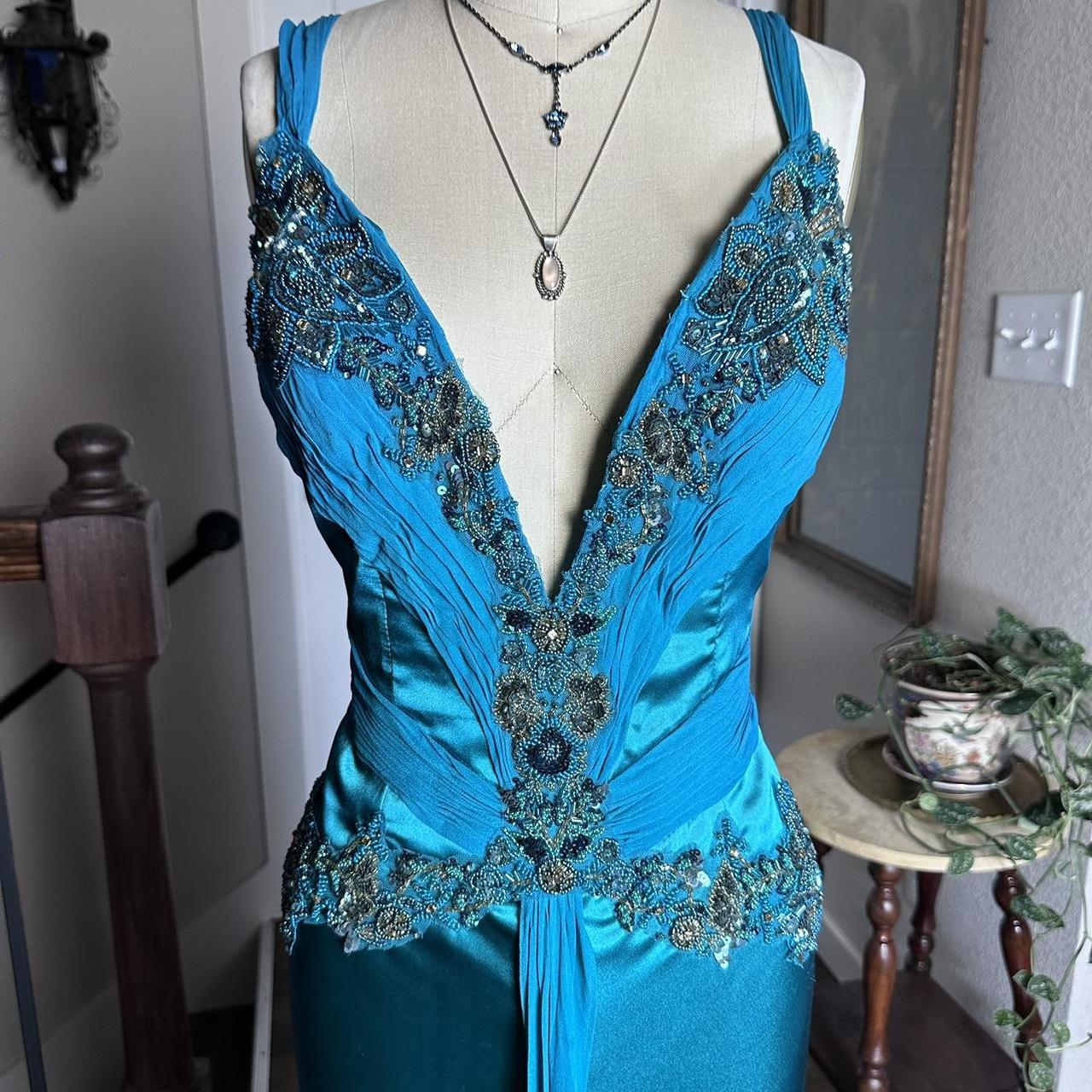 Blaues Retro-Mode-V-Ausschnitt-elegantes exquisites Perlen-Blumen-Lang-reizvolles dünnes Spaghetti-Träger-Ballkleid-Abendkleid-Partykleid-Abschlussballkleid gh3680