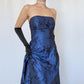 Marineblaues Vintage-Ballkleid mit Blumenmuster, langes Samt-Trompetenkleid, Abendkleid, Partykleid, gh4350