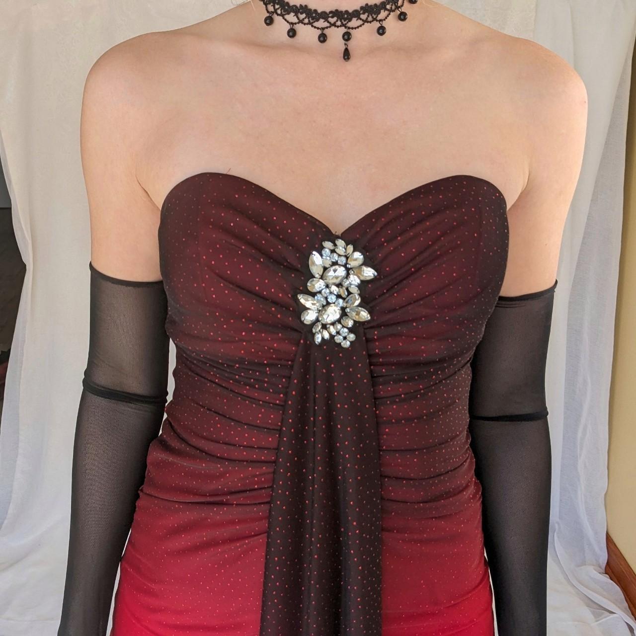 Black Red Fashion Gradient Retro Exquisite Rhinestone Elegant Shiny Long Chiffon Ball Dress Evening Dress Birthday Party Dress Prom Dress gh3803