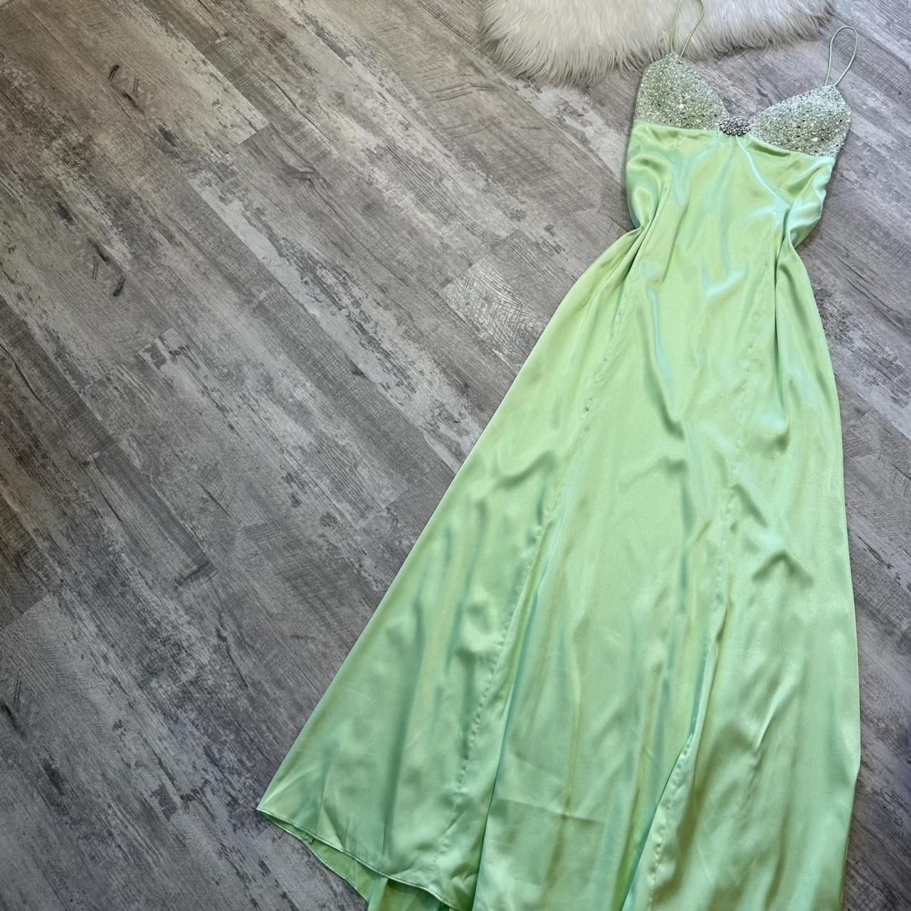 Light Green Shiny Vintage Elegant Spaghetti Strap Satin Maxi Dress Sequined Rhinestone Ball Gown Evening Dress Party Dress gh4301