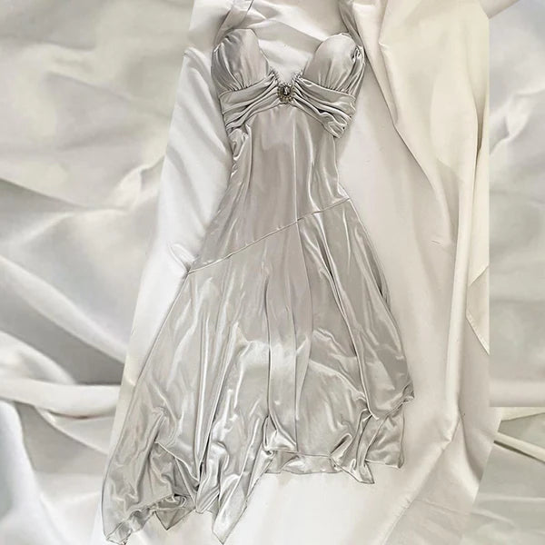 Silver White Retro Fairy Short satin Homecoming Dress Party Dress Birthday Dress Prom Dress gh4669