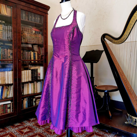 Girlhomeshops – Vintage, exquisites, perlenbesetztes, kurzes/mittellanges, verkürztes Satin-Heimkehrkleid, gh5535