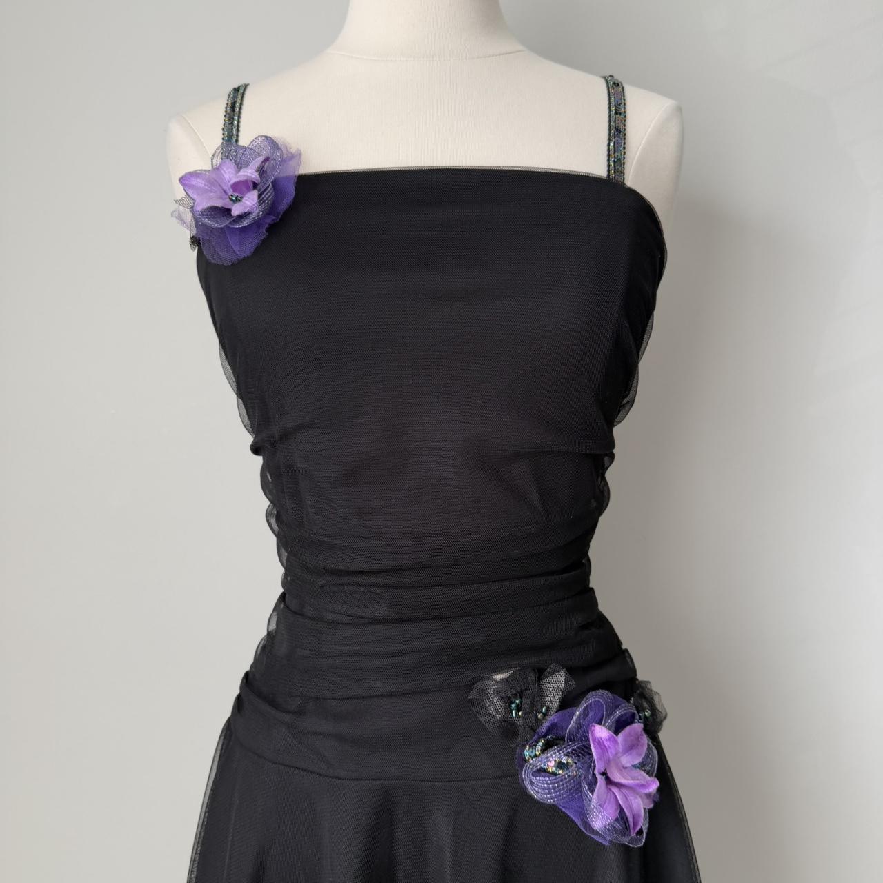 Black Vintage Elegant Exquisite Purple Floral Spaghetti Strap Short Women Chiffon Tulle Homecoming Dress Prom Dress Evening Dress Party Dress gh4126