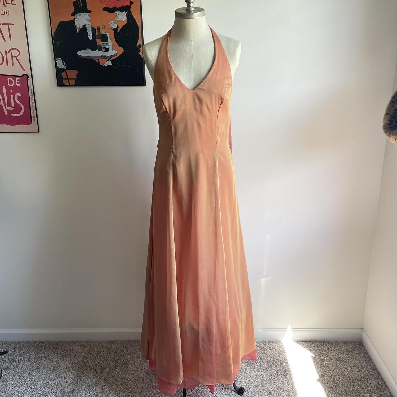 Robe de soirée élégante en tulle, col en V, dos nu, lacets, longue, orange et rose, gh3579