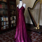 Girlhomeshops--Vintage Burgundy wine red long satin fairy dress prom dress gh5542