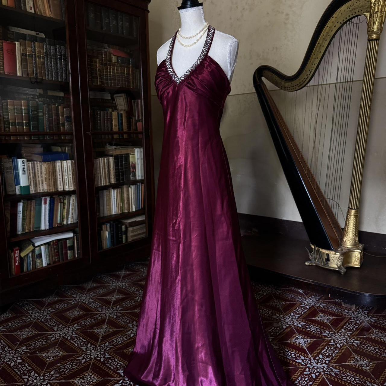 Girlhomeshops--Vintage Burgundy wine red long satin fairy dress prom dress gh5542