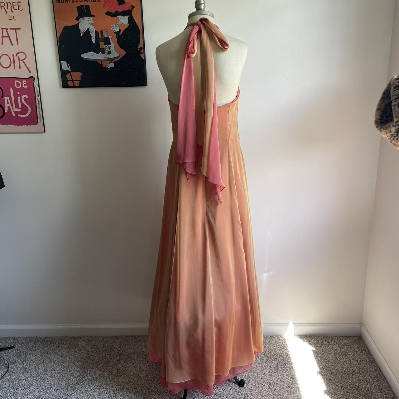 Robe de soirée élégante en tulle, col en V, dos nu, lacets, longue, orange et rose, gh3579