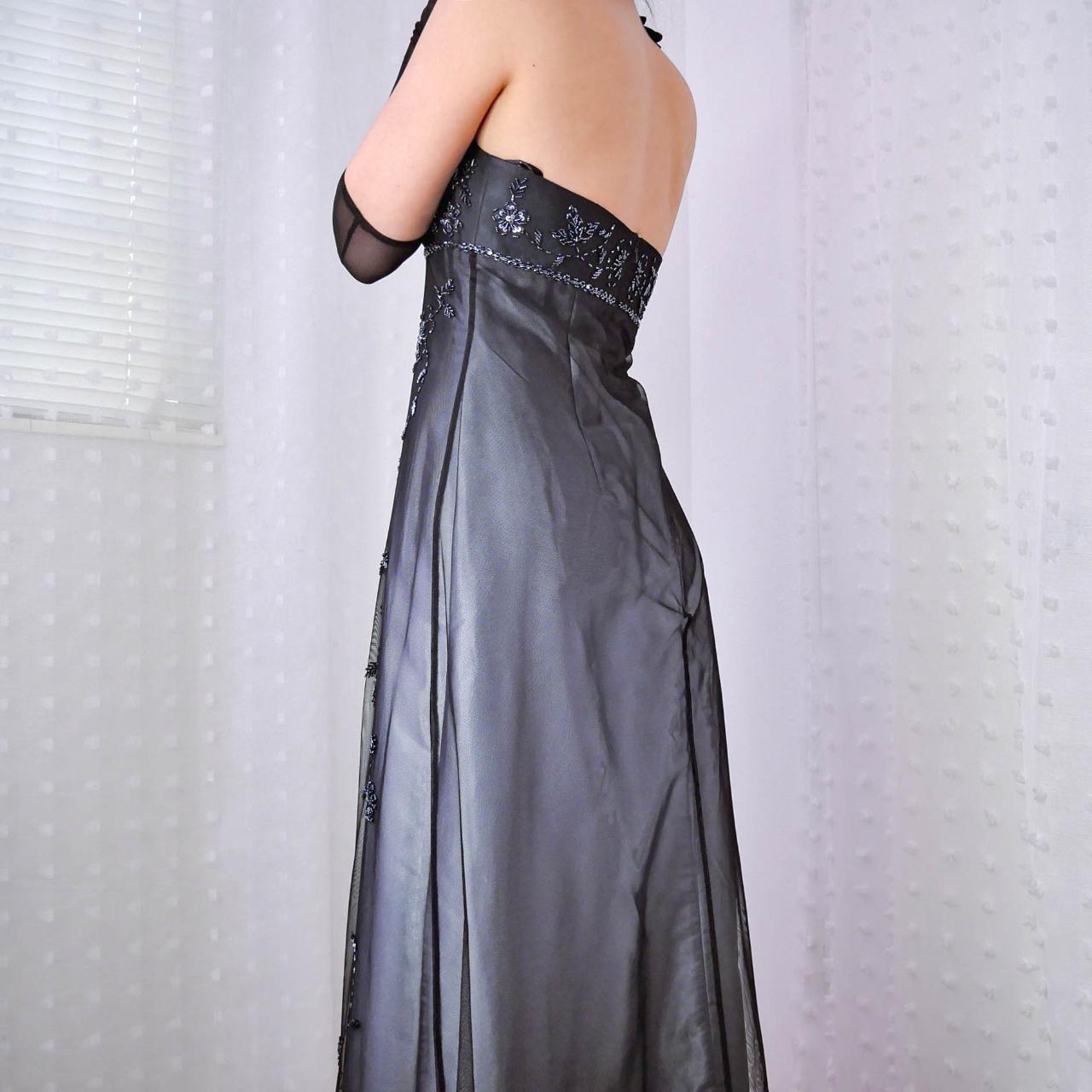 Black and gray retro fashion gradient color beaded floral halter neck gothic elegant long Tulle prom dress evening dress party dress gh3665