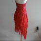 Robe de soirée longue et élégante en mousseline de soie, rouge, brillante, élégante, exquise, bretelles perlées, pompon, volants, robe de bal, robe de soirée, gh3571