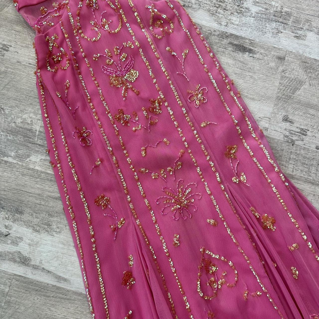 Atemberaubendes, seltenes, heißes Pink, Vintage-Mode, elegant, zarte florale Pailletten, langes Chiffon-Pailletten-Ballkleid, Abendkleid, Geburtstagspartykleid, Feenkleid, Heimkehrkleid, Hochzeitsgastkleid, Abschlussballkleid, gh3810