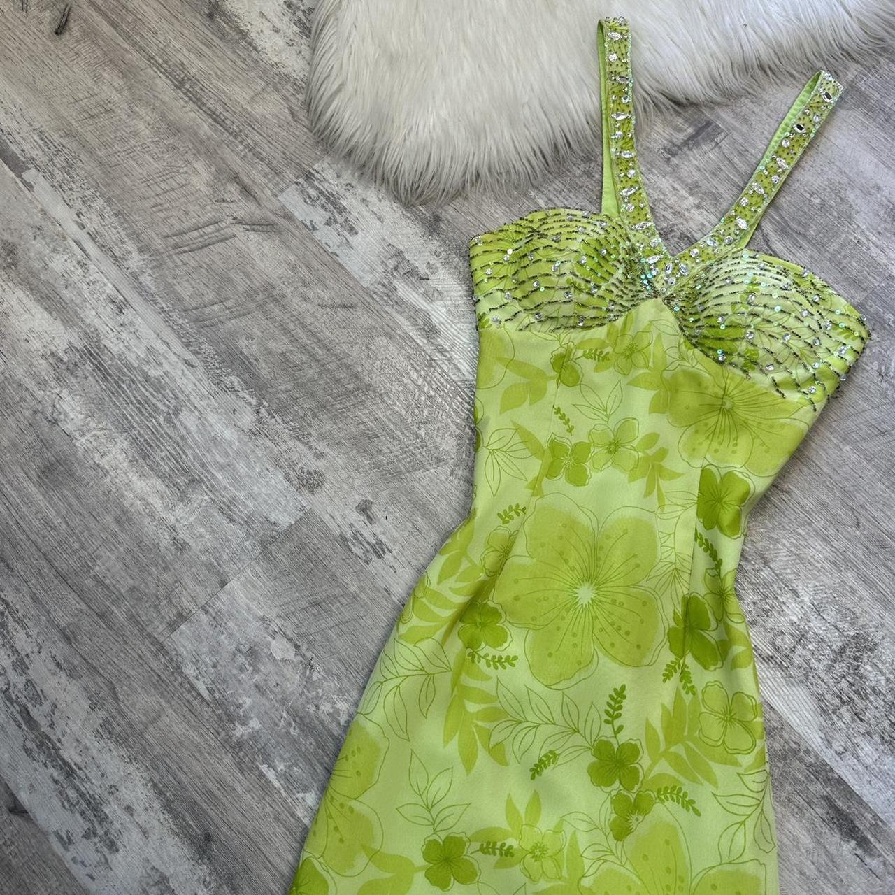 Belle robe longue vert clair à paillettes florales, robe de bal vintage des années 90, robe longue Y2K, robe de fée, robe d'invité de mariage, robe de retour gh4516