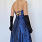Marineblaues Vintage-Ballkleid mit Blumenmuster, langes Samt-Trompetenkleid, Abendkleid, Partykleid, gh4350