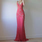 Pink Stunning Vintage Flowing Elegant Delicate Beaded Open Back Long Floor Length Mermaid Style Skirt Satin Ball Gown Evening Gown Birthday Party Gown Prom Gown gh3835