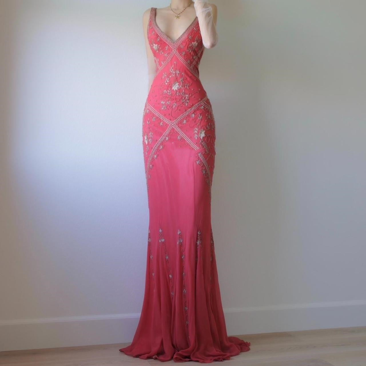 Pink Stunning Vintage Flowing Elegant Delicate Beaded Open Back Long Floor Length Mermaid Style Skirt Satin Ball Gown Evening Gown Birthday Party Gown Prom Gown gh3835