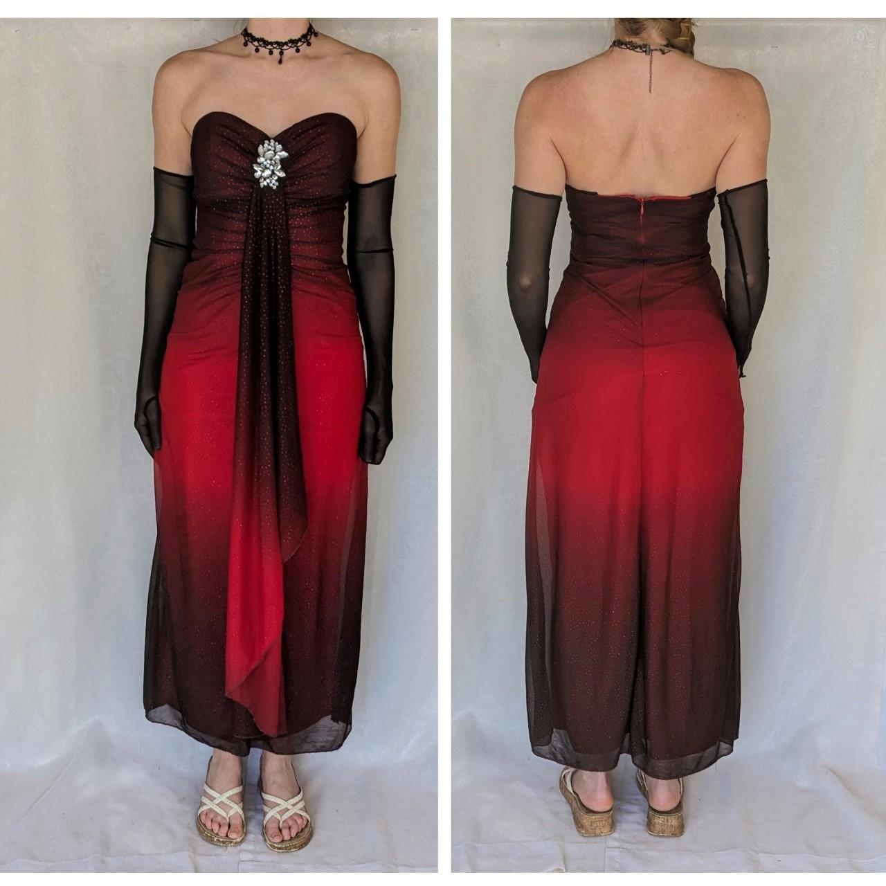 Black Red Fashion Gradient Retro Exquisite Rhinestone Elegant Shiny Long Chiffon Ball Dress Evening Dress Birthday Party Dress Prom Dress gh3803