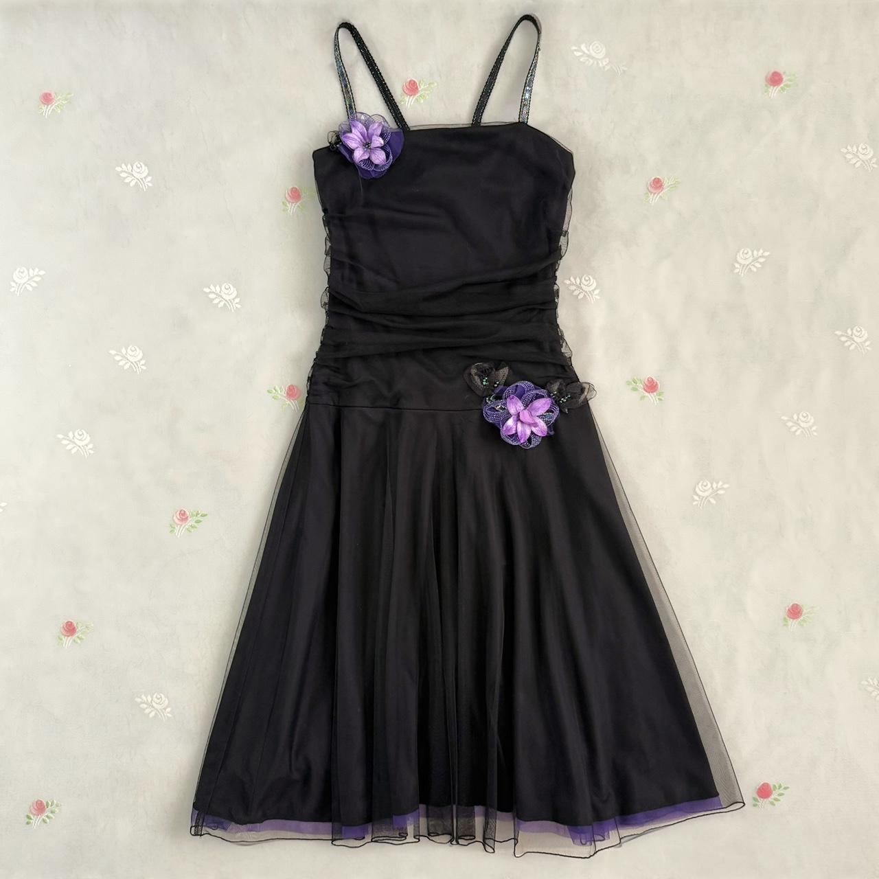 Black Vintage Elegant Exquisite Purple Floral Spaghetti Strap Short Women Chiffon Tulle Homecoming Dress Prom Dress Evening Dress Party Dress gh4126