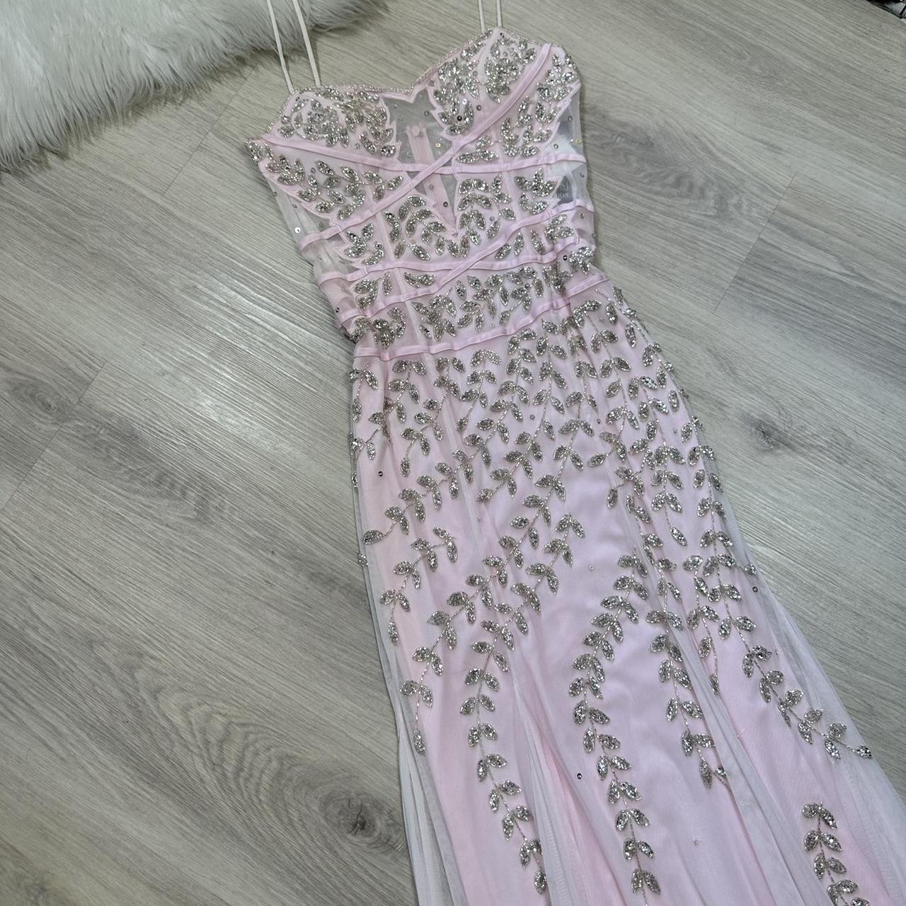 Light pink y2k gorgeous exquisite beaded long chiffon halter real beautiful silver floral sequin wedding guest dress date dress graduation dress vintage prom dress fairy dress 2000s dress homecoming dress gh4519