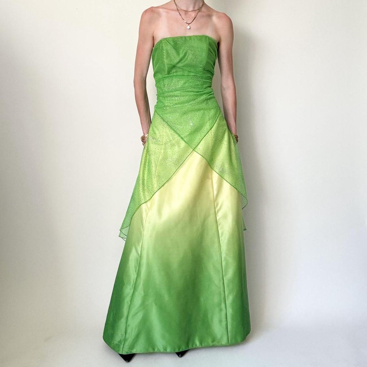 girlhomeshops – Grünes, glänzendes Feenkleid, langes Chiffon-Ballkleid, gh5648