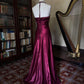 Girlhomeshops--Vintage Burgundy wine red long satin fairy dress prom dress gh5542