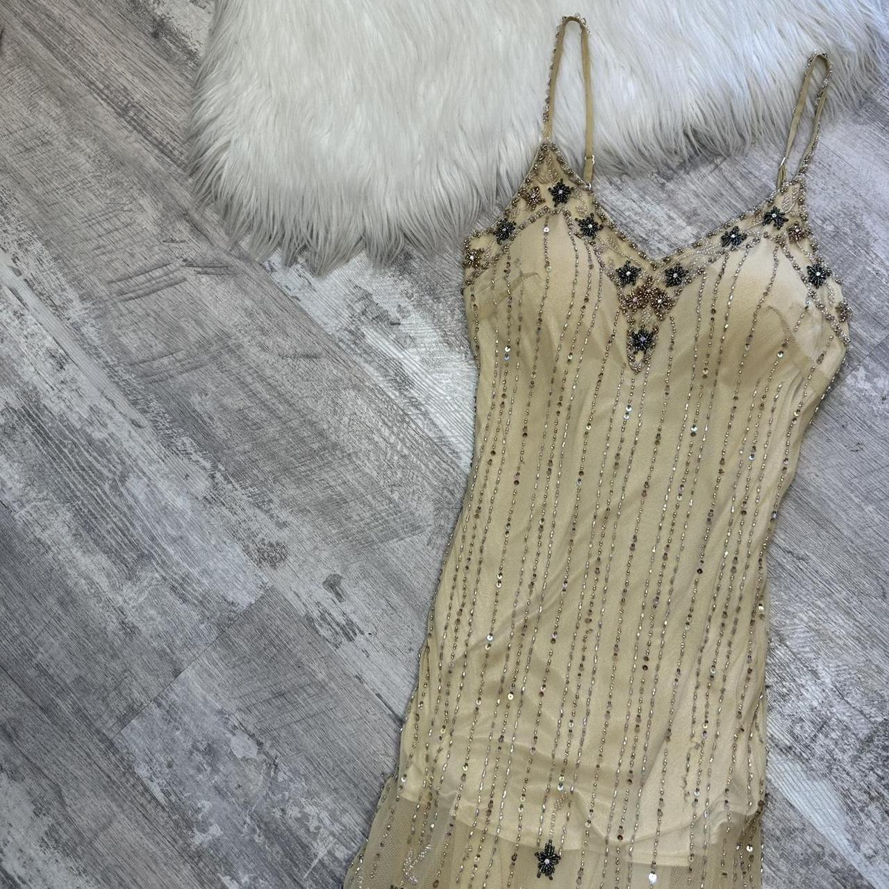 Robe de soirée longue en mousseline de soie à sequins, couleur crème, style vintage, superbe et rare, à fleurs, gh4311