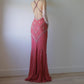 Pink Stunning Vintage Flowing Elegant Delicate Beaded Open Back Long Floor Length Mermaid Style Skirt Satin Ball Gown Evening Gown Birthday Party Gown Prom Gown gh3835