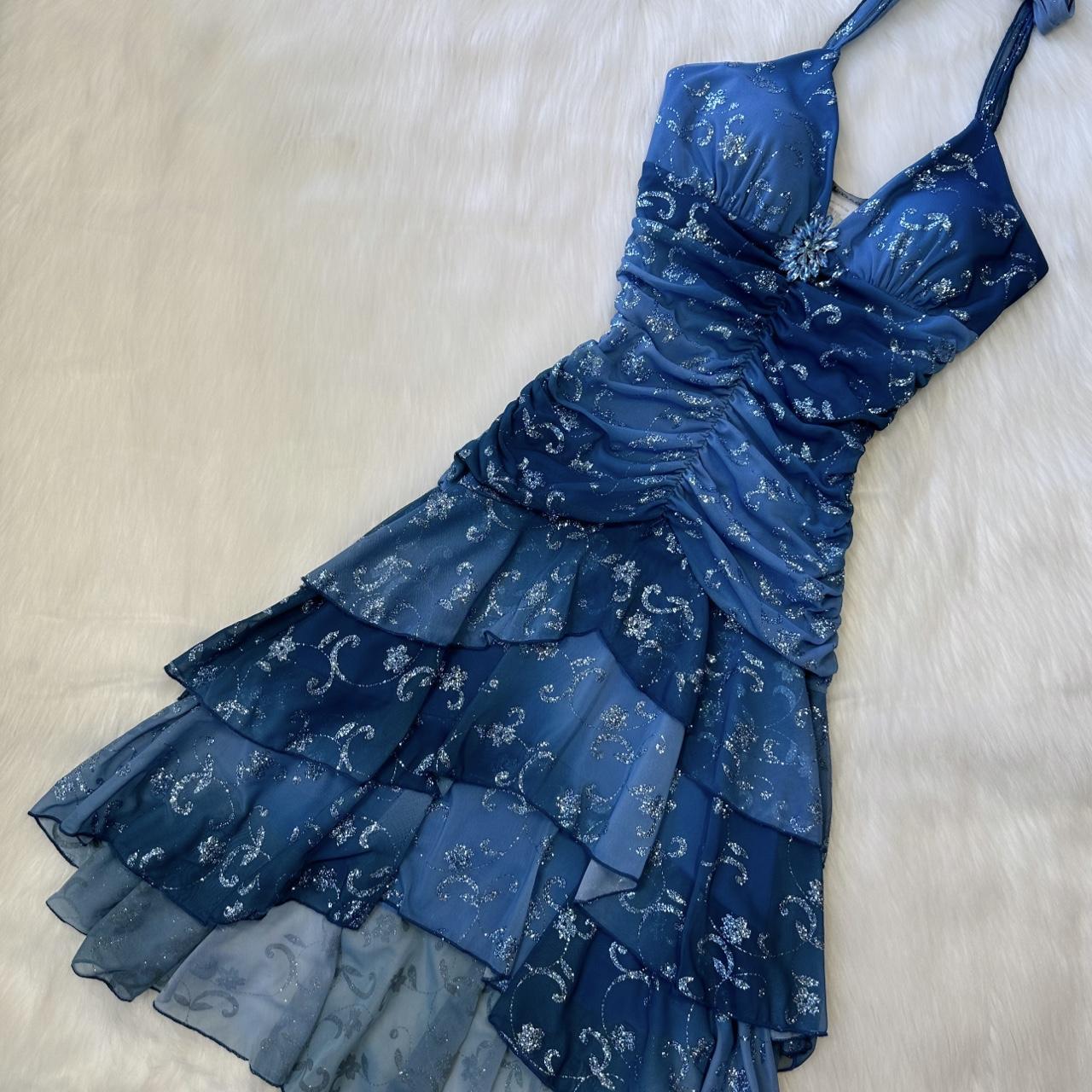 Dark blue homecoming dress Y2k mini backless dress with sparkling floral rhinestone ruffles short chiffon ball gown evening gown party dress gh4716