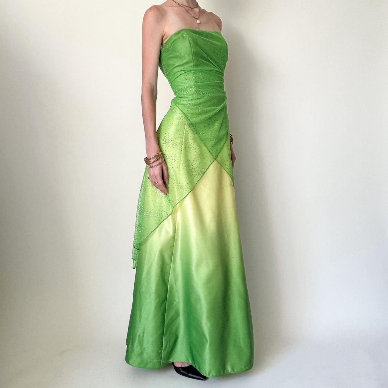 girlhomeshops – Grünes, glänzendes Feenkleid, langes Chiffon-Ballkleid, gh5648