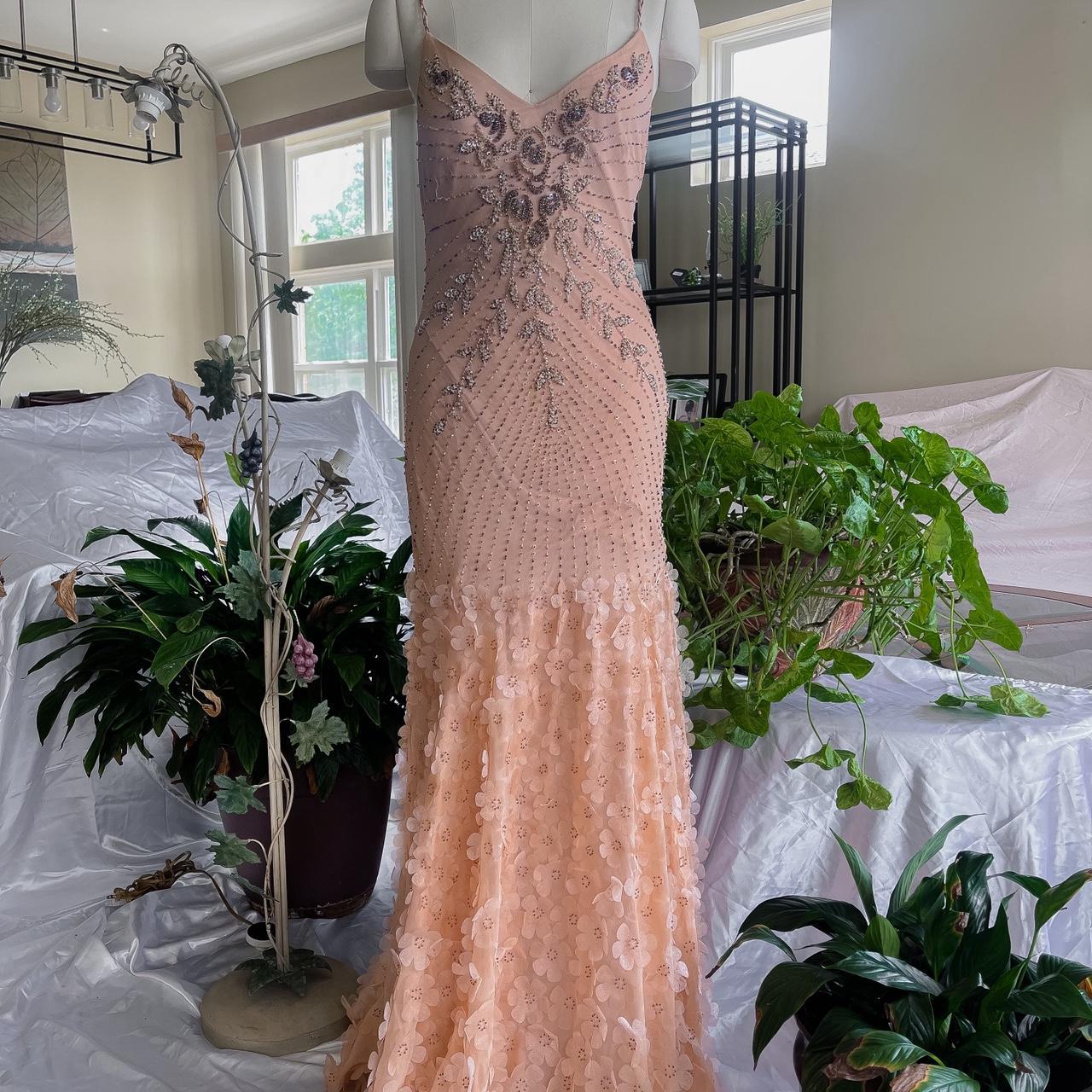 girlhomeshops--long prom Gorgeous Peach Pink Gown With Delicate Beading And Floral Appliques gh5596