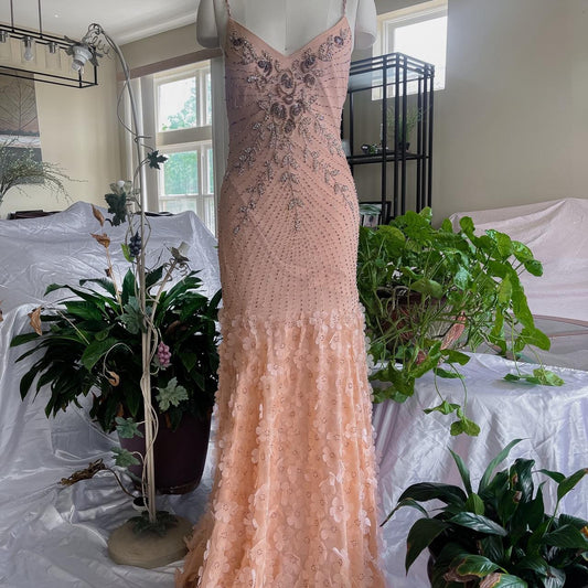 girlhomeshops--long prom Gorgeous Peach Pink Gown With Delicate Beading And Floral Appliques gh5596