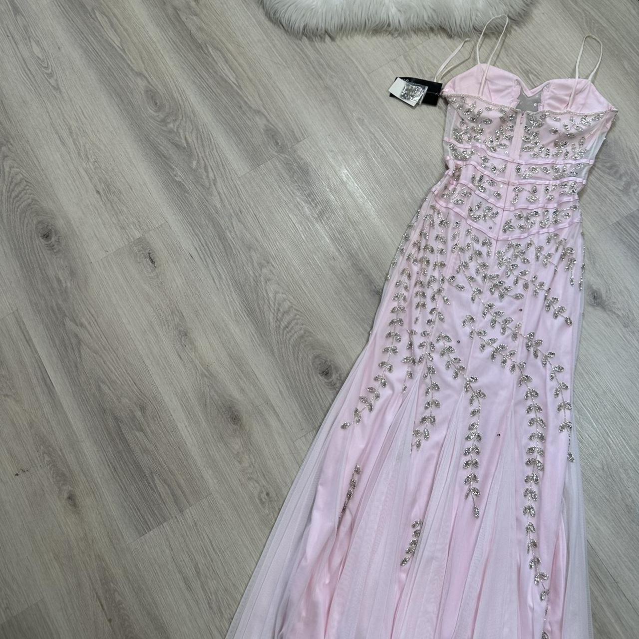 Light pink y2k gorgeous exquisite beaded long chiffon halter real beautiful silver floral sequin wedding guest dress date dress graduation dress vintage prom dress fairy dress 2000s dress homecoming dress gh4519