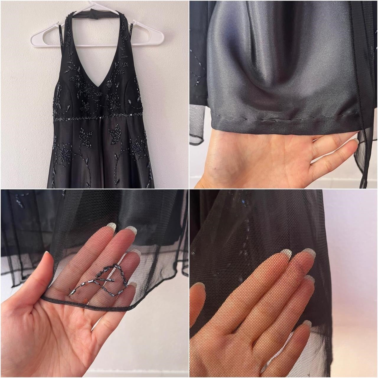 Black and gray retro fashion gradient color beaded floral halter neck gothic elegant long Tulle prom dress evening dress party dress gh3665