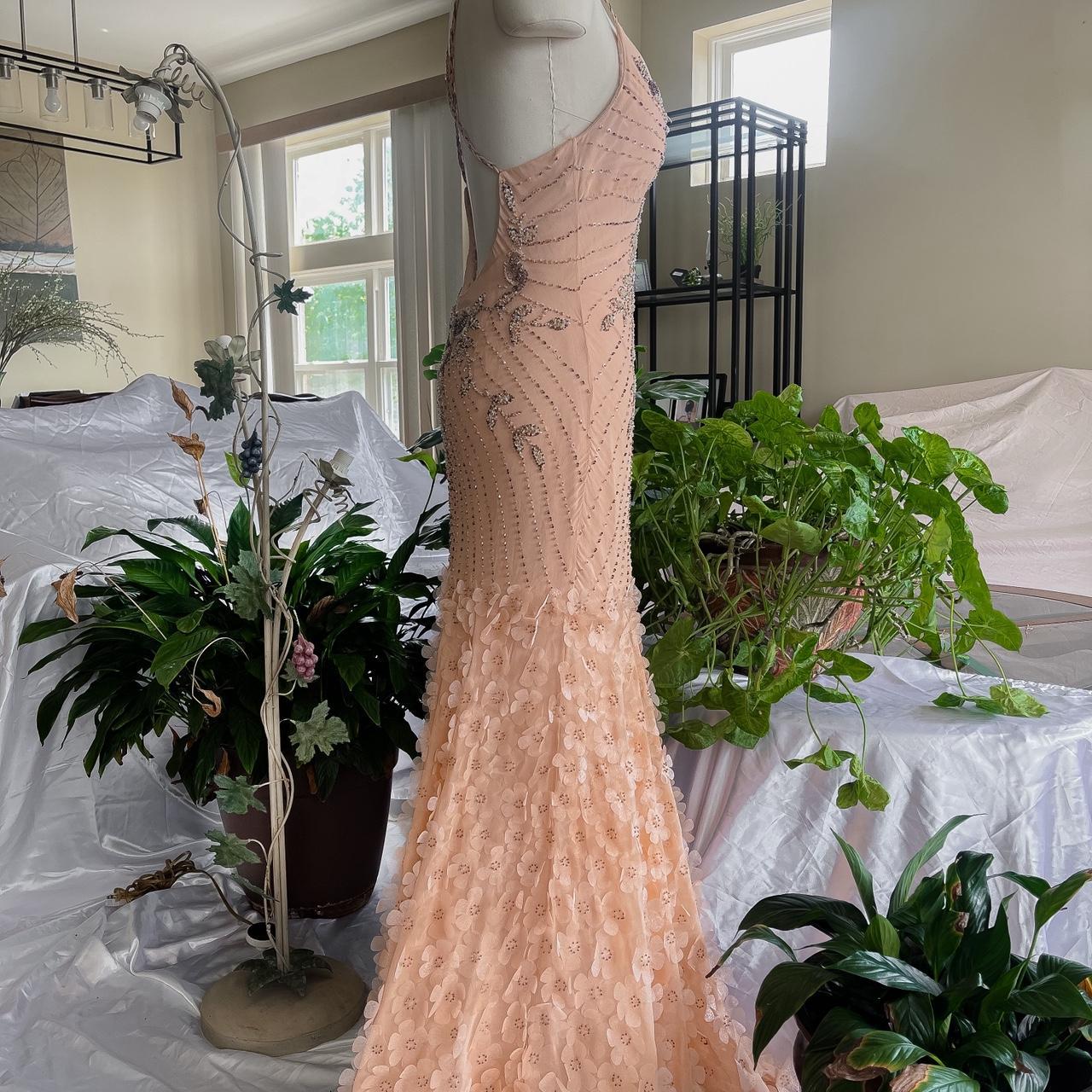 girlhomeshops--long prom Gorgeous Peach Pink Gown With Delicate Beading And Floral Appliques gh5596