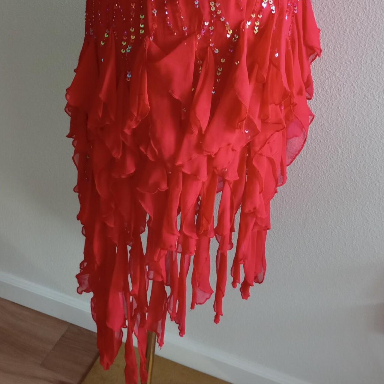 Robe de soirée longue et élégante en mousseline de soie, rouge, brillante, élégante, exquise, bretelles perlées, pompon, volants, robe de bal, robe de soirée, gh3571