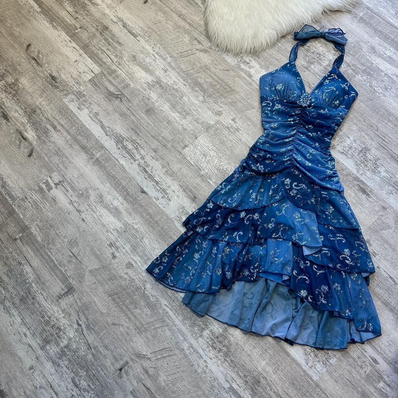 Dark blue homecoming dress Y2k mini backless dress with sparkling floral rhinestone ruffles short chiffon ball gown evening gown party dress gh4716
