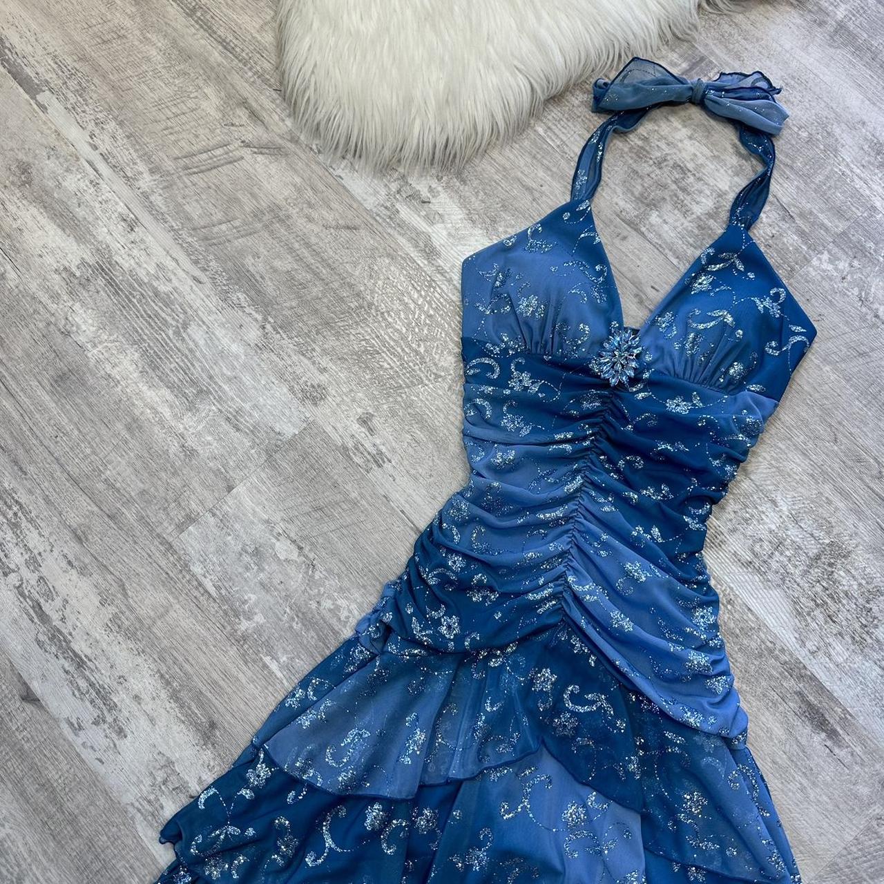 Dark blue homecoming dress Y2k mini backless dress with sparkling floral rhinestone ruffles short chiffon ball gown evening gown party dress gh4716