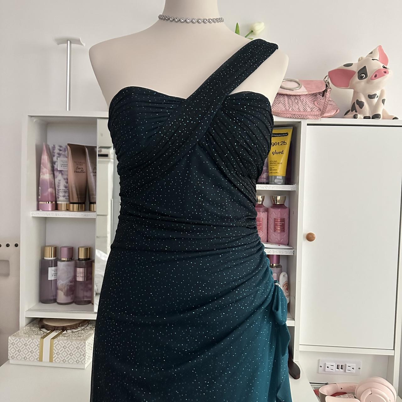 Türkisfarbenes, farbverlaufsfarbenes, retromodisches, funkelndes, atemberaubendes, fließendes One-Shoulder-Kleid mit elegantem, exquisitem Strass, langes Chiffon-Ballkleid, Abendkleid für Geburtstagsfeiern, Abschlussballkleid, Abschlusskleid, gh3882