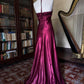 Girlhomeshops--Vintage Burgundy wine red long satin fairy dress prom dress gh5542